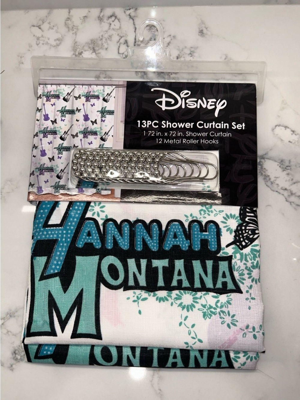 Disney Hannah Montana Shower Curtain Set - Teal, Black, White